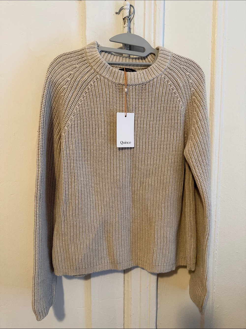 Quince Women's Crewneck Chunky Knit Sweater in Light Beige